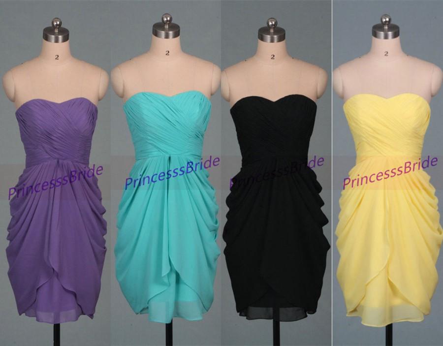 Mariage - Short chiffon bridesmaid dresses under 100, 2016 custom colors sweetheart bridesmaid gowns hot, cheap simple women dress for wedding party.