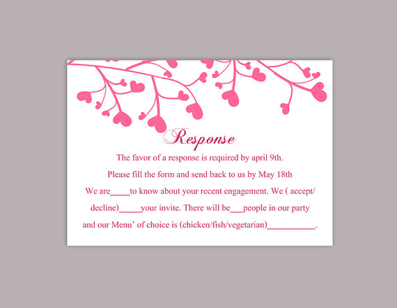 Hochzeit - DIY Wedding RSVP Template Editable Word File Instant Download Pink Rsvp Template Printable RSVP Cards Heart Rsvp Card Elegant Rsvp Card