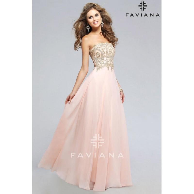 Hochzeit - Faviana Glamour S7760 Soft Peach,Ivory, Blue,Navy Dress - The Unique Prom Store