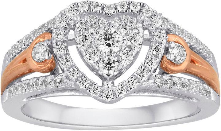 Mariage - MODERN BRIDE I Said Yes 1/2 CT. T.W. Diamond Heart-Shaped 10K White & Rose Gold Bridal Ring