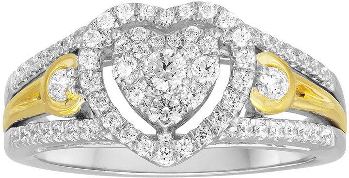 زفاف - MODERN BRIDE 1/2 CT. T.W. Diamond and Lab-Created Sapphire 10K Two-Tone Yellow Gold Bridal Ring
