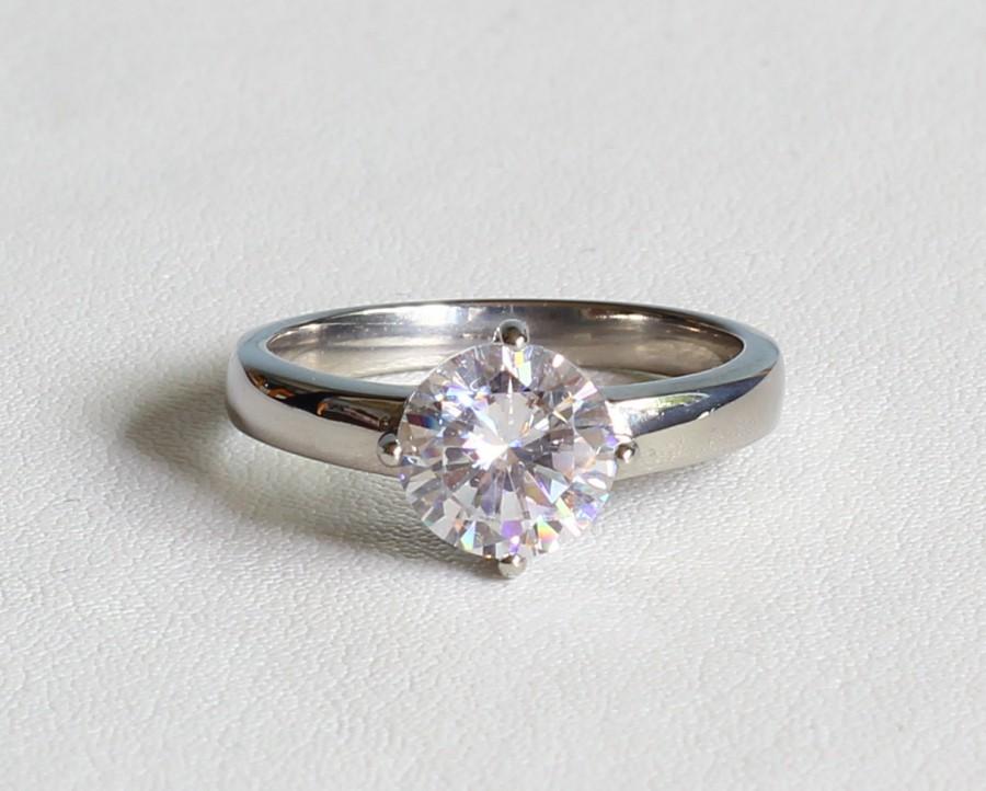 زفاف - Solitaire 2ct Natural White Topaz ring in Titanium or White Gold - engagement ring - wedding ring - handmade ring