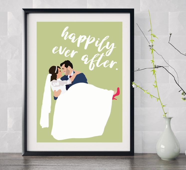 Wedding - personalised illustrated wedding print - A4