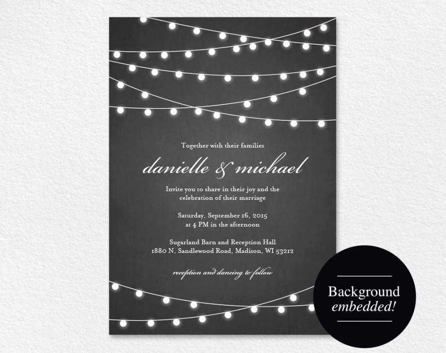 Свадьба - Rustic Wedding Invitation, Chalkboard Wedding Invitation, Wedding Printable, String Lights Wedding, DIY, PDF Instant Download 