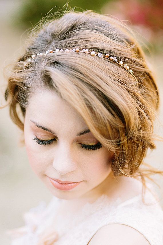 Mariage - Crystal Headband With Organic Pearls Lightweight Wedding Headpiece