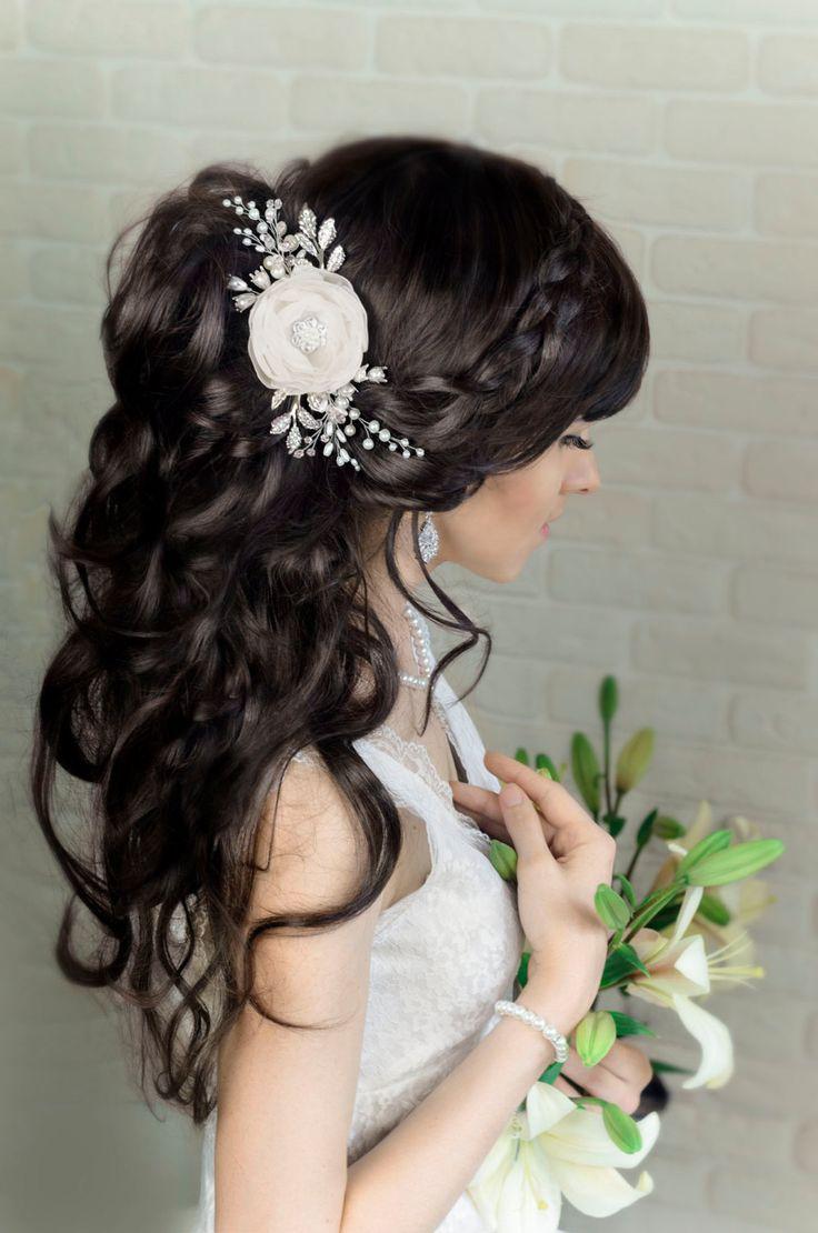 Mariage - Champagne Bridal Hair Flower Wedding Hair Clip Bridal Fascinator White Flower Comb Floral Hairpiece Bridesmaid Hairpiece