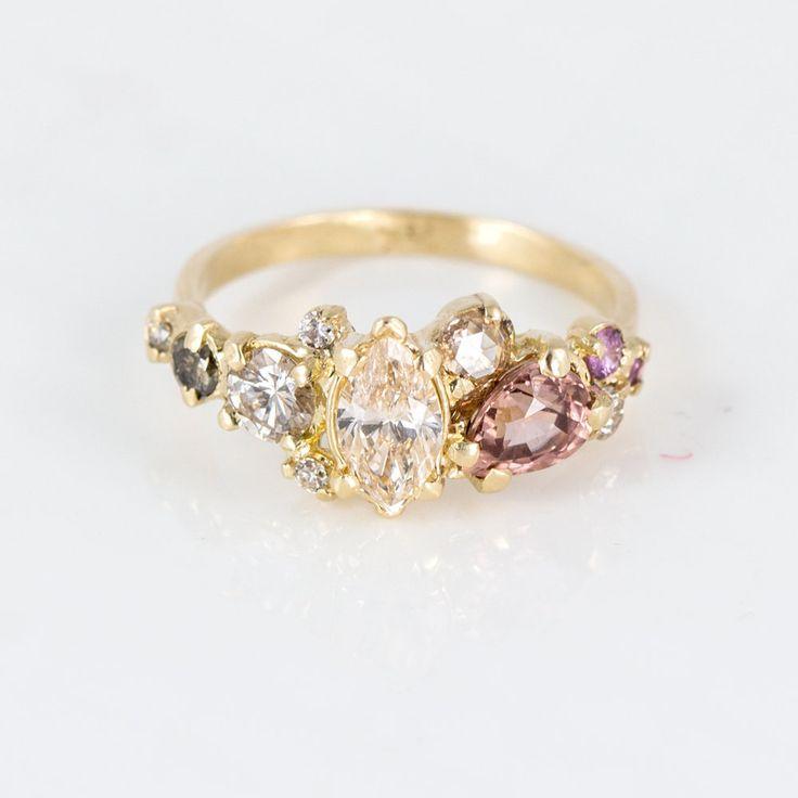 Hochzeit - Blush Diamond And Gemstone Cluster Ring