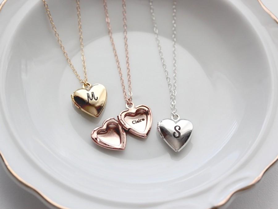 زفاف - Personalized Heart Locket - Personalized Locket Necklace Engraved Mini Locket Christmas Gift, Personalized Gift, Locket Necklace, Bridesmaid