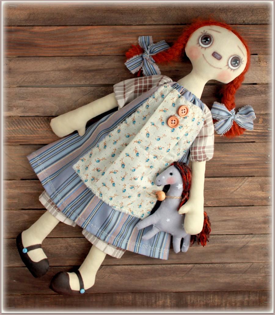 Mariage - Primitive Raggedy Doll Mia fabric soft doll rag doll cloth doll handmade doll