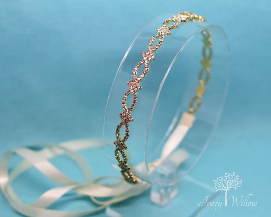Hochzeit - Petite Gold Wedding Headband - Crystal Bridal Headband - Flower Girl Headband - Tie back Headband - Prom - Photo Prop - Wedding Accessory
