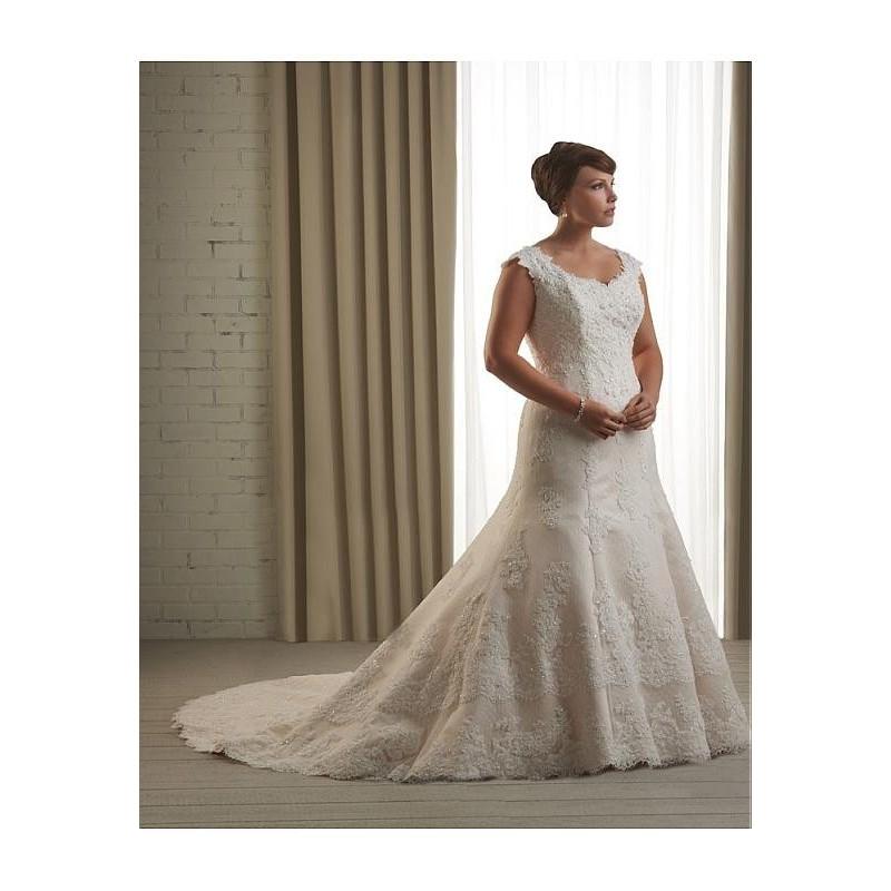 زفاف - Elegant Tulle & Satin Scoop Neckline Natural Waistline A-line Plus Size Wedding Dress - overpinks.com