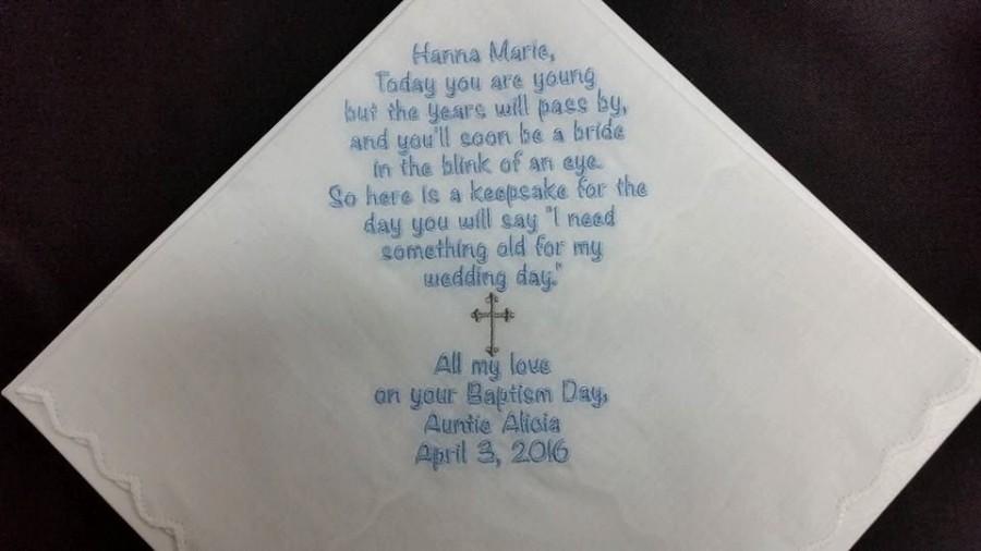 زفاف - BAPTISM Gift Custom Embroidered Personalized Church Religious Future Wedding Handkerchief, Hankie, Hanky