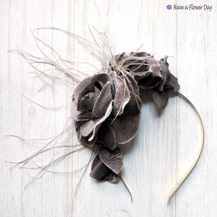Wedding - Brown velvet flower headpiece with feathers. Velvet millinery. Velvet fascinator. Wedding guest style. Bridesmaids. Brown headdress. VV#01