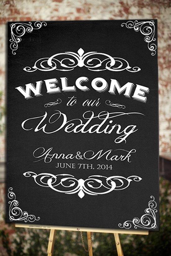 Hochzeit - Chalkboard Shabby Chic Welcome Poster - 11x17 - 18x24 - 24x36 - DIY Digital File