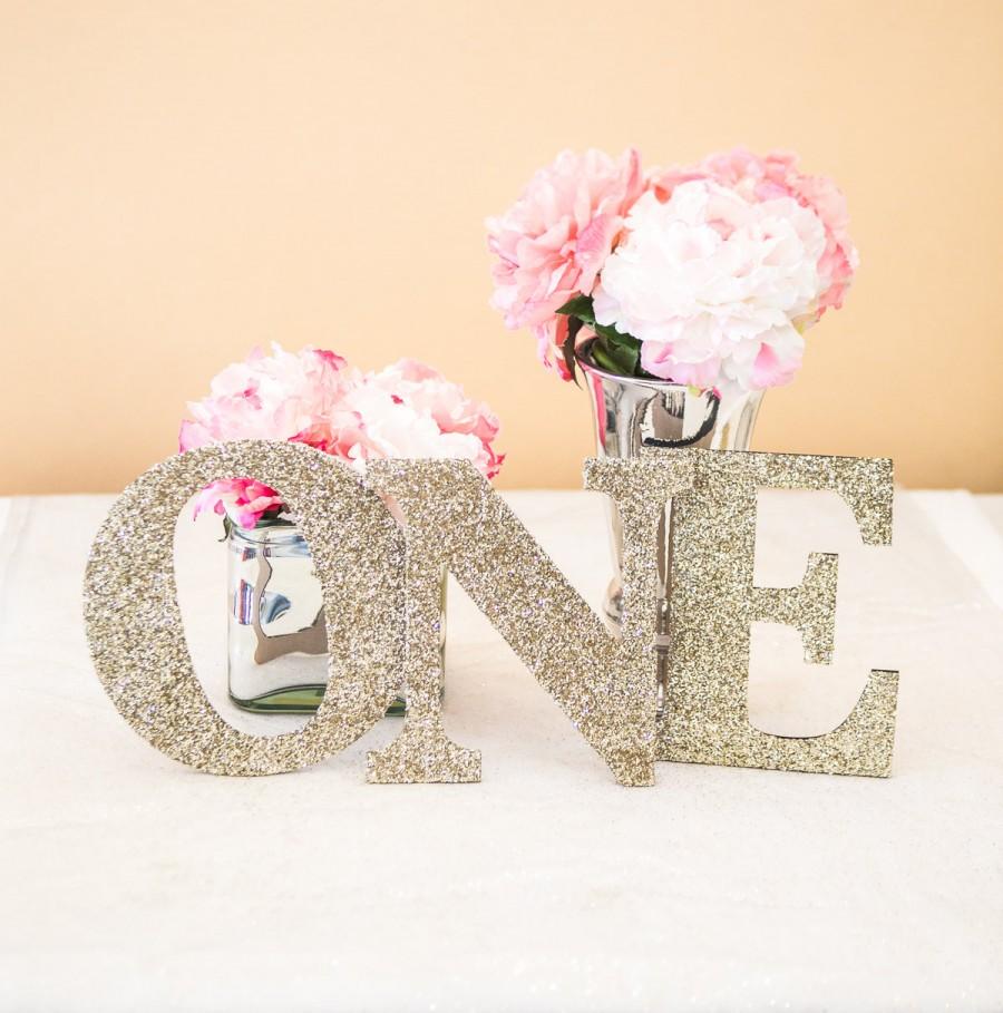 Wedding - ONE Sign First Birthday Sign in Glitter - Wooden ONE Letters First Birthday Princess Birthday Decor in Glitter One Letters ( Item - LON100 )