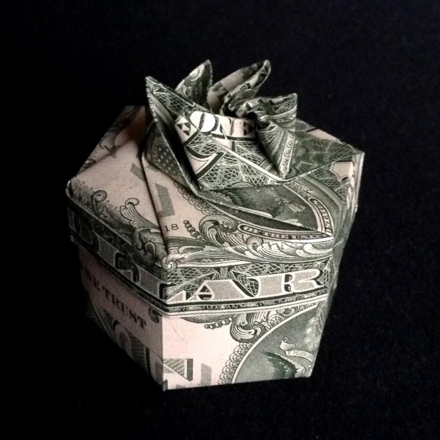 Wedding - Gift Box Hexagonal Ring BOX with Lid for Rings Money Origami Made of Two Real 1 Dollar Bills