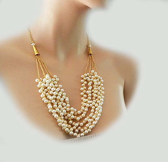 Wedding - Bridal Pearl Necklace, Pearl Statement Necklace, Pearl Wedding Necklace, Bridal Jewellery, Wedding Jewelry Necklace Gold Egyptian, DOREN