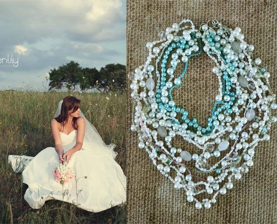 زفاف - Summer Weddings Chunky Necklace, Blue Pearl Bridal Necklace, Crystal Pearl Wedding Jewelry, Bridal Accessories