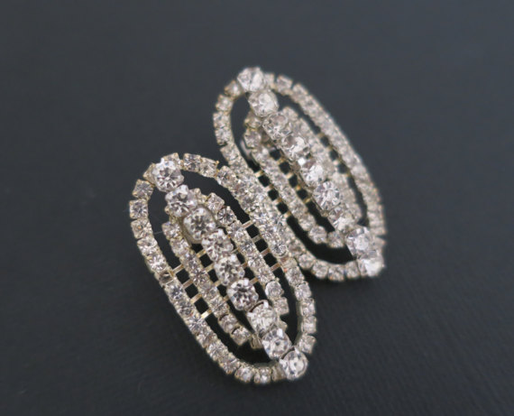 زفاف - Bridal Art Deco Earrings Vintage Style Bridal Stud Earrings Wedding Jewelry for Brides Bridesmaids Rhinestone Crystal Large Oval Studs