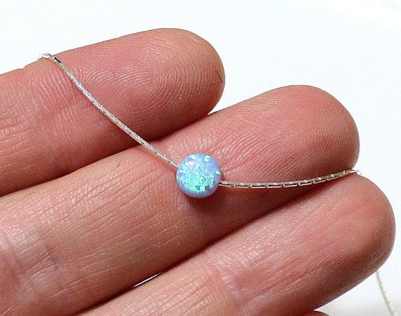 Свадьба - Opal Coin Necklace, Disc necklace, Sterling Silver, Opal Blue Coin Necklace, Tiny Opal Necklace, Ball Necklace, Delicate Opal Necklace