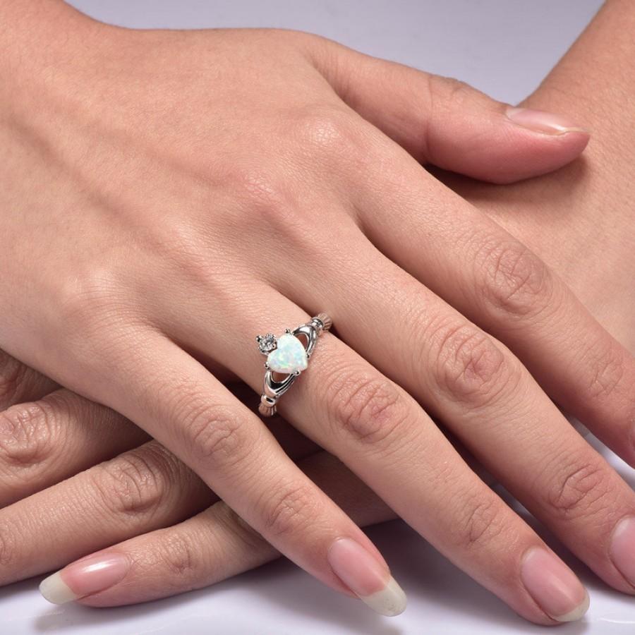 Wedding - Opal Claddagh Ring Sterling Silver Claddagh Ring Size 6 7 8 9 10 11 12 Friendship Loyalty Ring Fire Opal Gemstone Australian Silver Jewelry