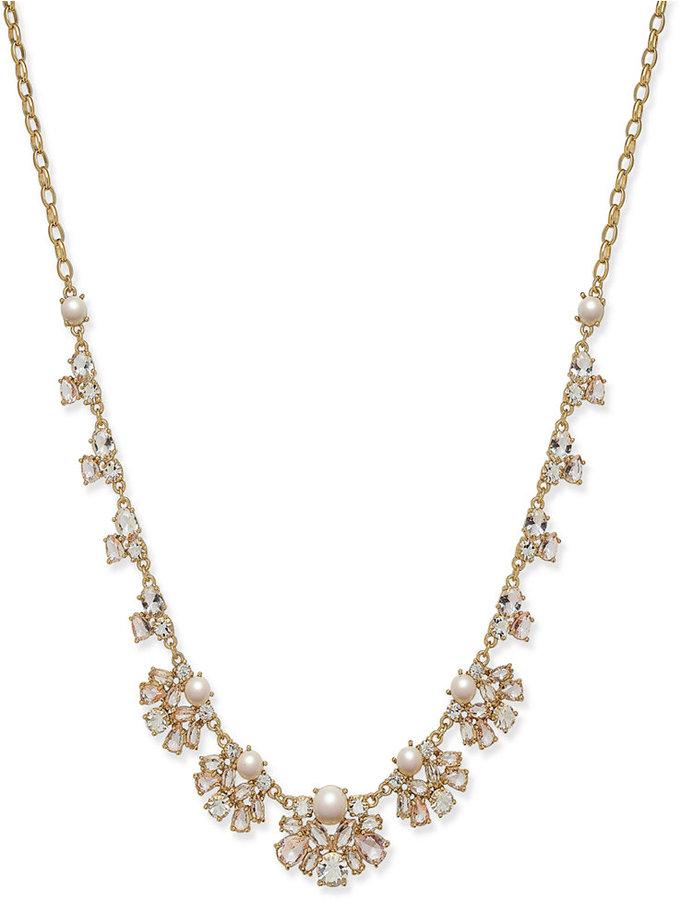 زفاف - kate spade new york Gold-Tone Imitation Pearl and Crystal Flower Collar Necklace