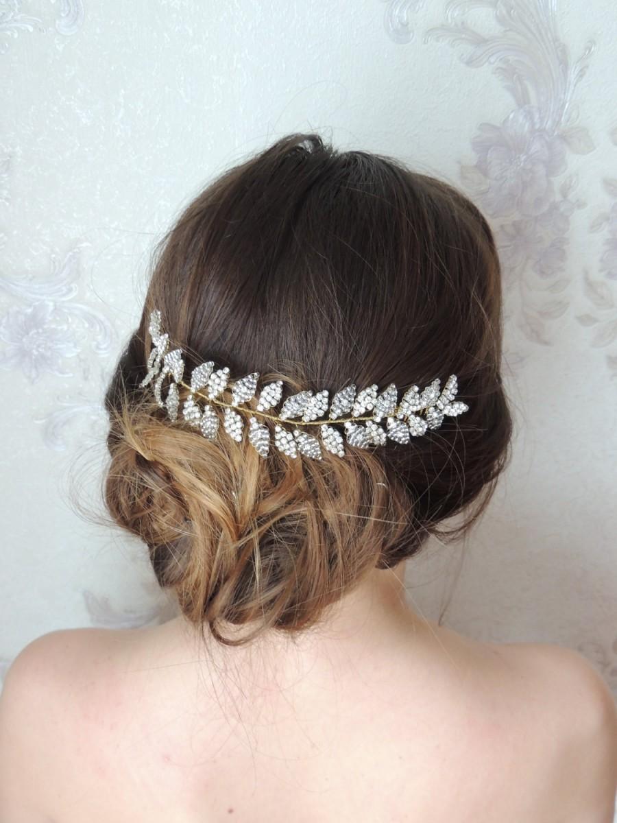 Hochzeit - Wedding Headpiece Hair Chain  Bridal hair comb Leaf Hair Piece Grecian head piece Grecian bridal headpiece Leaf hairpiece Swarovski