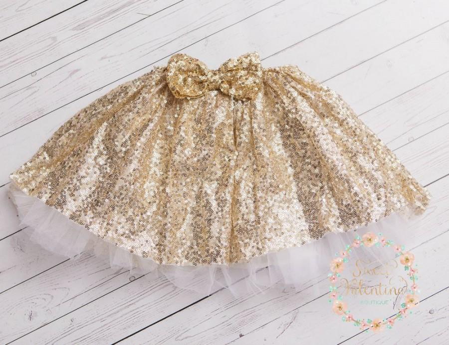 Hochzeit - Girls gold skirt, Girls gold Sequin Tutu,gold petti skirt, gold tutu skirt, baby first birthday, sequined tutu skirt, Christmas petti skirt.