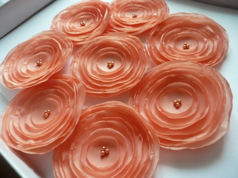 زفاف - Handmade Fabric flowers - Peach flowers - Salmon flowers - 3" Silk flowers - Fabric flowers in salmon - Fabric flowers in peach