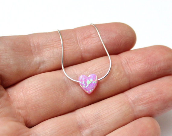 Wedding - Opal Heart, Heart Necklace, Opal Heart, Pink Opal Necklace, Gold Filled, Tiny Minimalist, Everyday Necklace, Sterling Silver Necklace