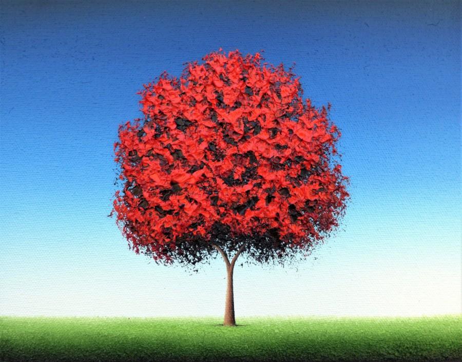 Свадьба - Red Tree Art Print,  Giclee Print of Landscape Painting, Fine Art Print of Oil Painting, Clear Blue Sky, Contemporary Art, Kids Room Decor