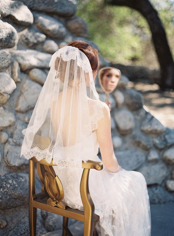 زفاف - Wedding Veil, Lace, French netting, Tulle, Ivory - Style 216