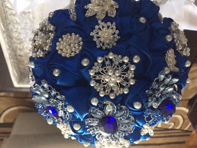 Mariage - Blue Wedding Brooch Bouquet