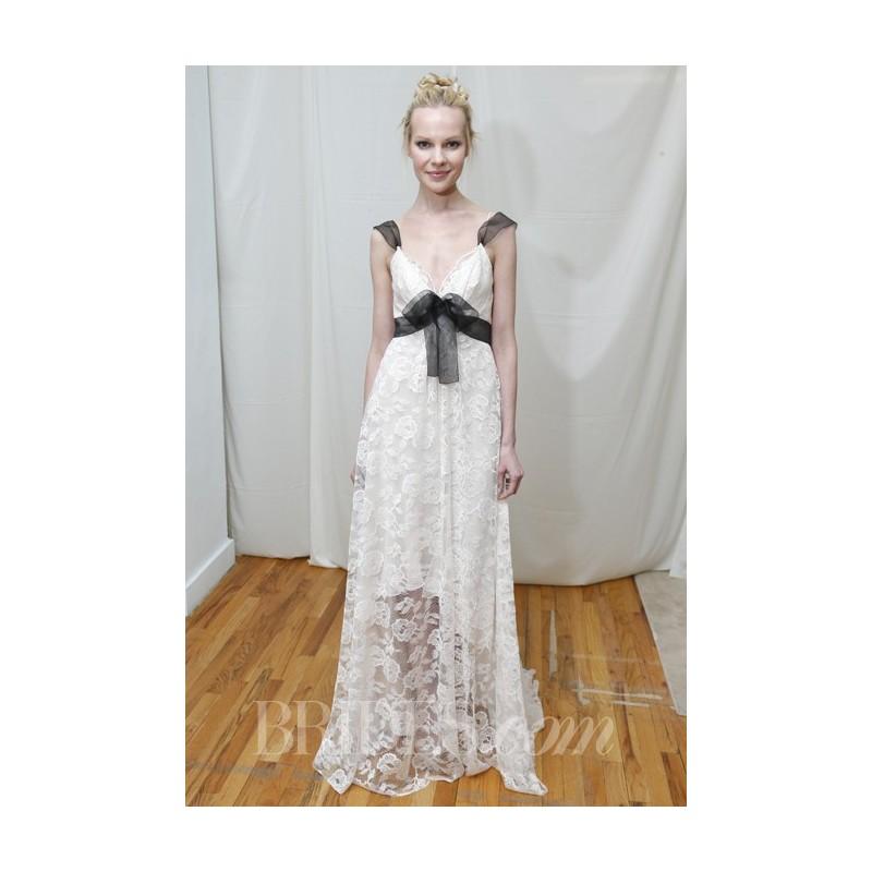 Wedding - Elizabeth Fillmore - Spring 2014 - Chloe Lace A-Line Wedding Dress with Black Ribbon Straps and Belt - Stunning Cheap Wedding Dresses