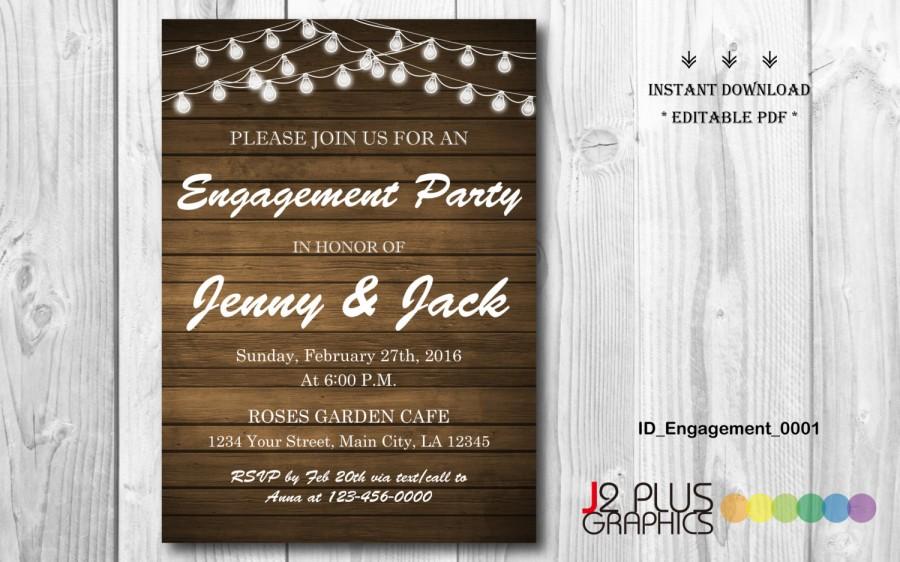 Свадьба - INSTANT DOWNLOAD Engagement Invitation, Rustic Lights Engagement Party Invitation Printable, Invites Template Instant Download Editable pdf