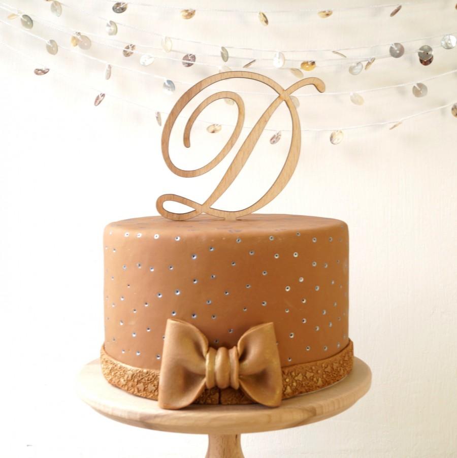 Wedding - Single monogram cake topper, wedding cake topper, wooden cake topper, wood monogram letter, rustic cake topper, Your choice of wood