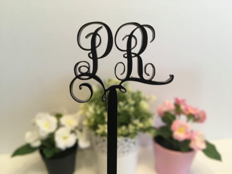 زفاف - Black wedding monogram cake topper, Custom monogram stirrers, Personalised laser cut acrylic stir stick Initial swizzle sticks Bridal shower