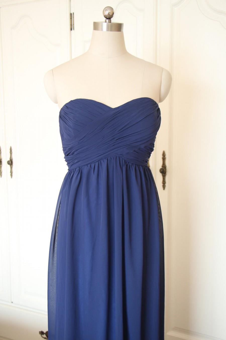Hochzeit - Navy Blue Sweetheart Short/Floor-length Bridesmaid Dress Navy Chiffon Strapless Dress-Custom Dress