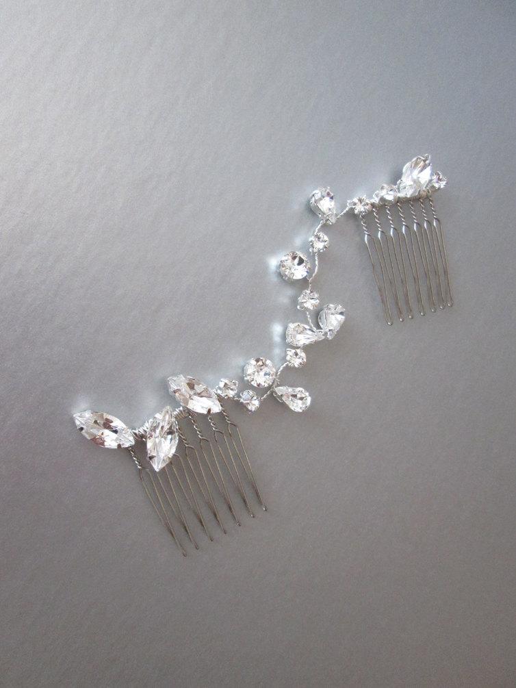 زفاف - Swarovski crystal hair vine, Bridal crystal hair vine, Dainty crystal hair vine, Sparkly bridal head piece