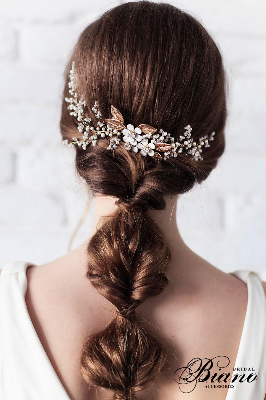 Wedding - Bridal Headpiece, Bridal Hair Vine , Bridal Pearl Headpiece, Wedding Wreath, Wedding Headpiece, Gold Leaves, Wedding Hair Accessories