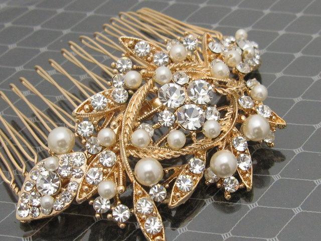 Mariage - Wedding hair accessories Rose gold tone Bridal hair comb pearl,Wedding hair comb pearl,Bridal hair accessories,Rose gold tone headpiece comb