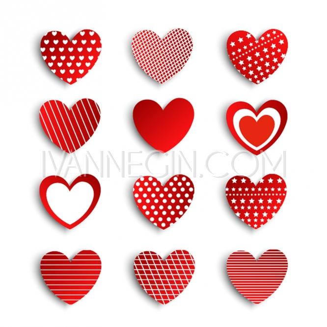 Wedding - Set of stickers in the shape of a heart to celebrate Valentine's Day. All you need is Love - Unique vector illustrations, christmas cards, wedding invitations, images and photos by Ivan Negin