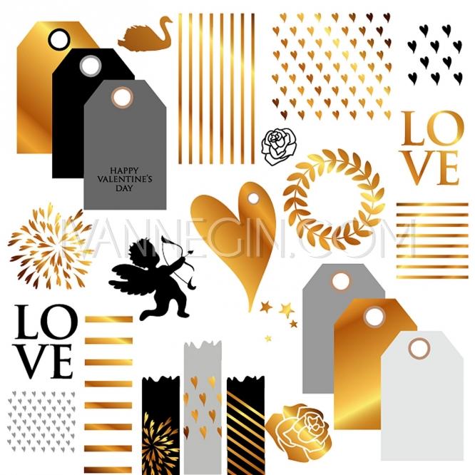 Hochzeit - Set of stickers in the shape of a heart to celebrate Valentine's Day. All you need is Love - Unique vector illustrations, christmas cards, wedding invitations, images and photos by Ivan Negin