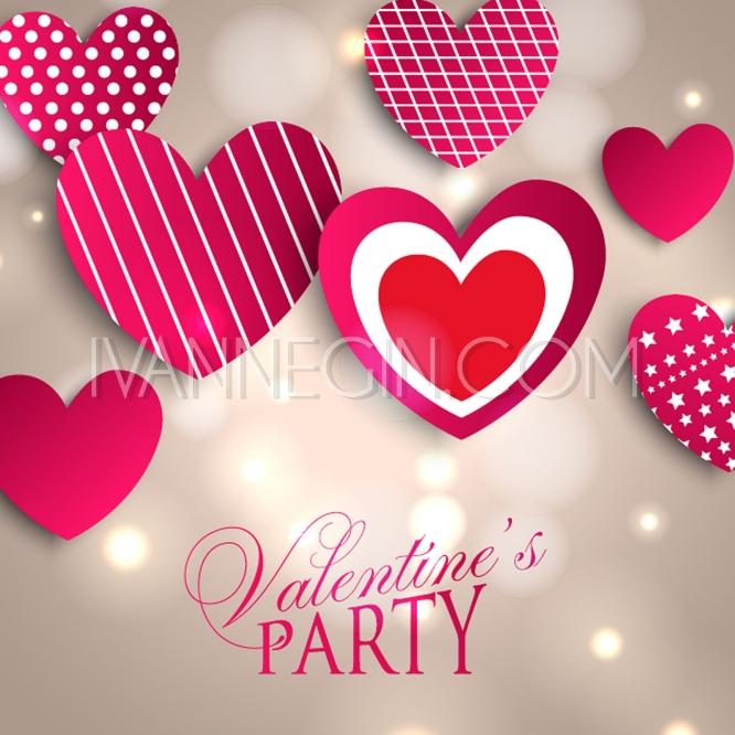 زفاف - Valentine's Day Party Invitation with paper hearts and bright lights - Unique vector illustrations, christmas cards, wedding invitations, images and photos by Ivan Negin