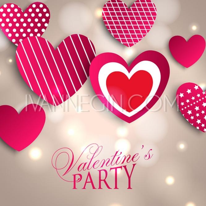 Свадьба - Valentine's Day Party Invitation with paper hearts and bright lights - Unique vector illustrations, christmas cards, wedding invitations, images and photos by Ivan Negin