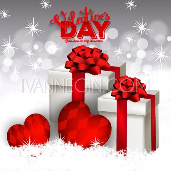 Wedding - Valentine's Day Party Invitation with gift box, snow and heart. - Unique vector illustrations, christmas cards, wedding invitations, images and photos by Ivan Negin