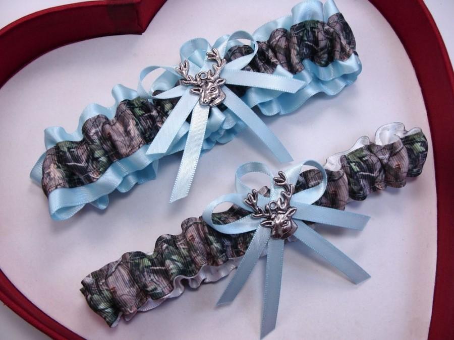 Wedding - NEW Mossy Oak Camouflage Camo Light Blue White Wedding Garter Prom Deer Hunting 