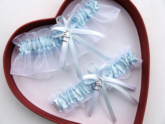 Mariage - New Light Blue White Bridal Wedding Garters Prom Dance Homecoming Garter Something blue