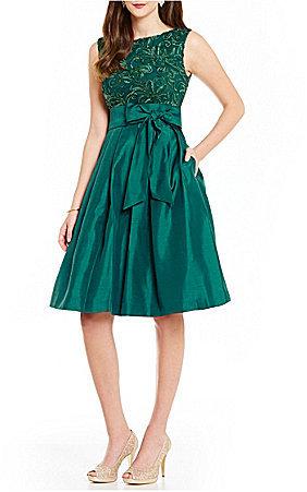 Mariage - Jessica Howard A-Line Embroidered Bodice Taffeta Skirt Tie-Belt Party Dress