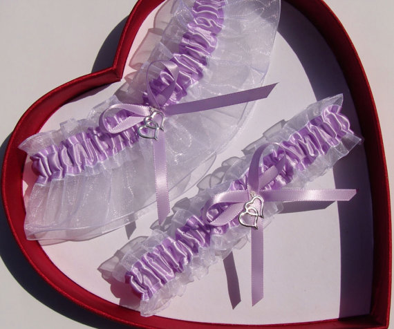Hochzeit - New Wedding Garter Lavender White Wedding Garter Prom Double Heart Deer Handcuffs Anchor Horseshoe Butterfly